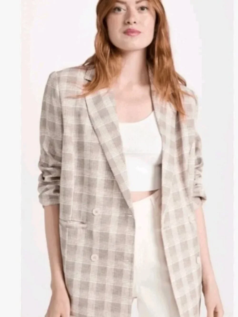 Lioness wyoming oversized blazer in beige plaid check - Picture 6 of 9